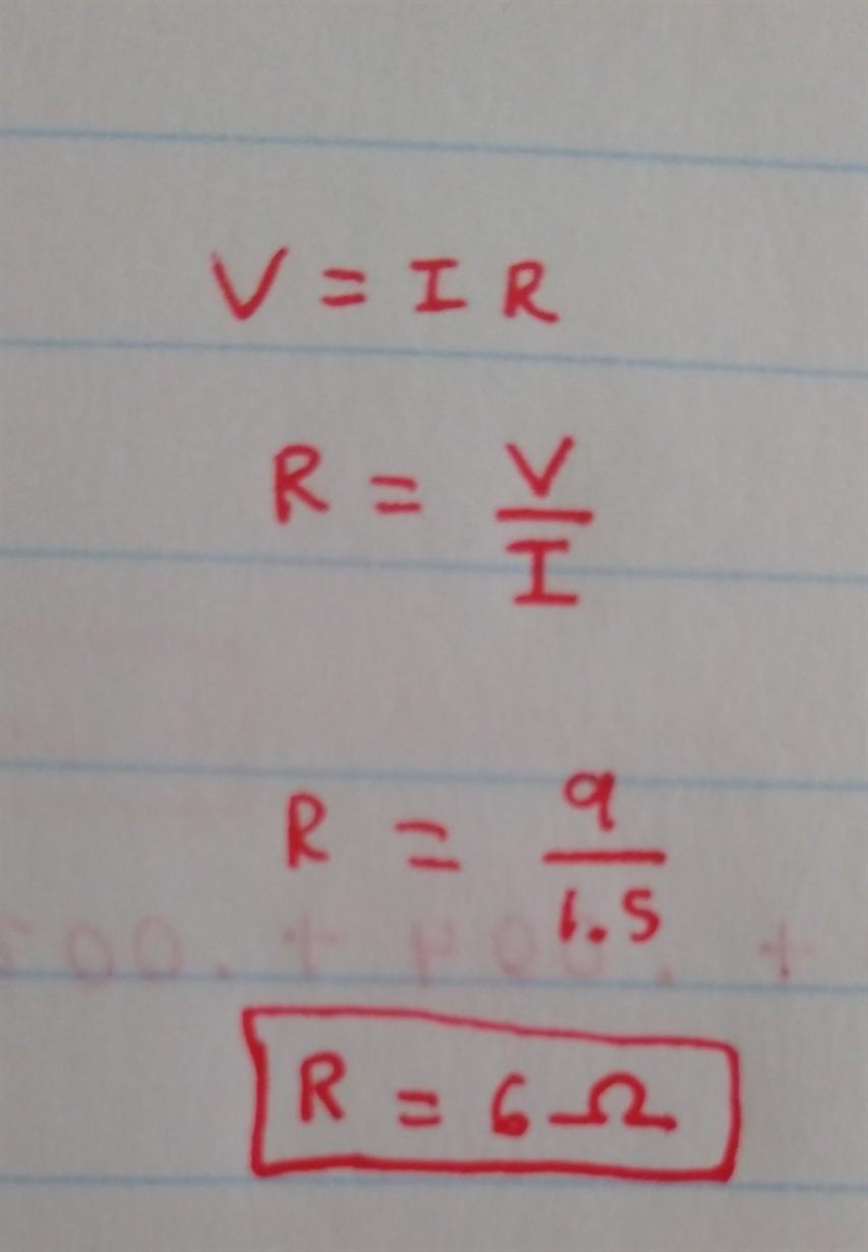 A 9V battery produces a 1.5A current in a piece of wire. What is the resistance of-example-1