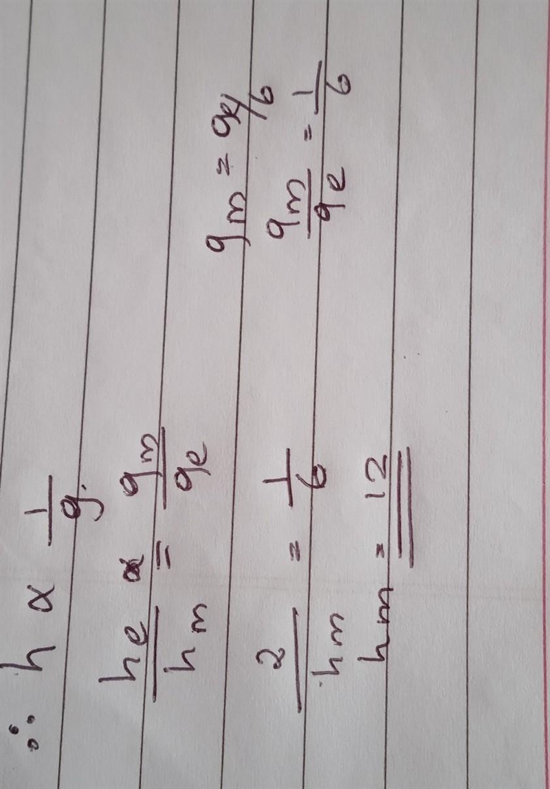 A man can jump 2 m on the surface of the earth, calculate the height that he can jump-example-1