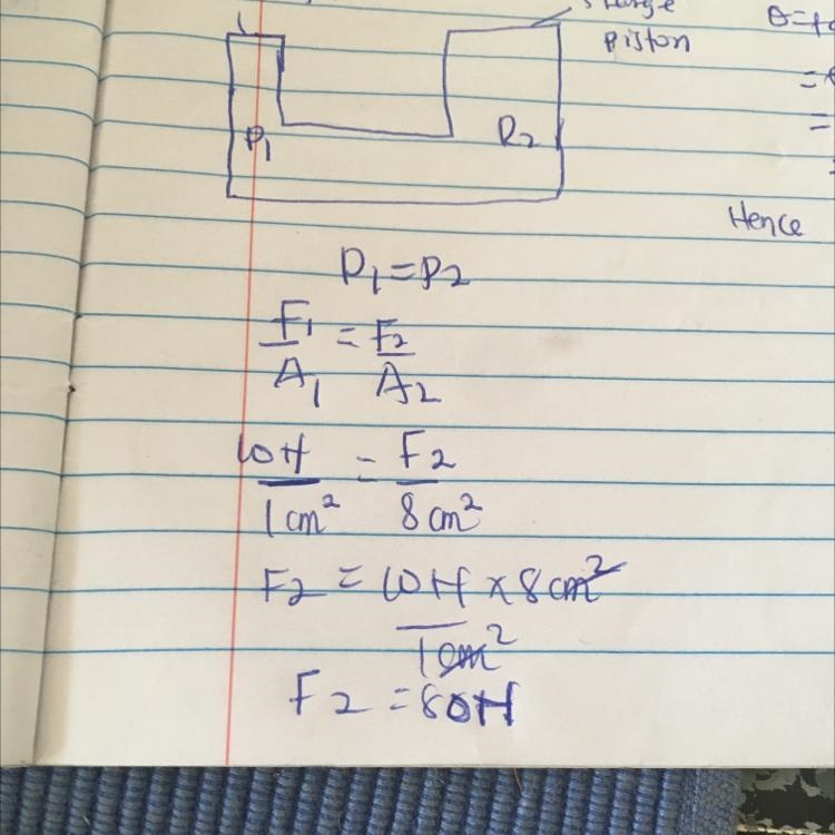 In a hydraulic device, the surface area of the small piston is 1 cm2 and the surface-example-1