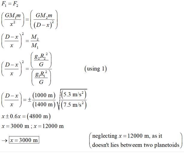 Two planetoids with radii R1 and R2 and local accelerations g1 and g2 are separated-example-1