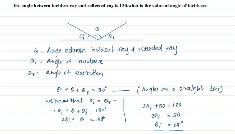 The angle between incident ray and reflected ray is 130.what is the value of angle-example-1