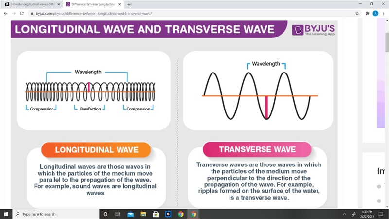 How do longitudinal waves differ from transverse waves? Give examples of both.-example-1