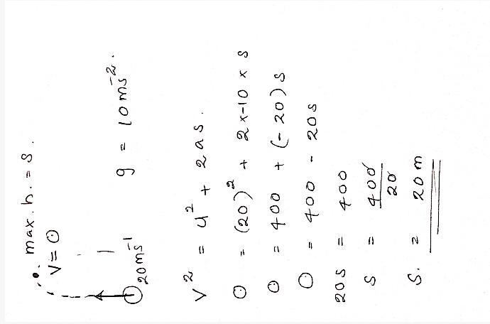 A ball is throw vertically upwards with a speed of 20ms,calculate the maximum height-example-1