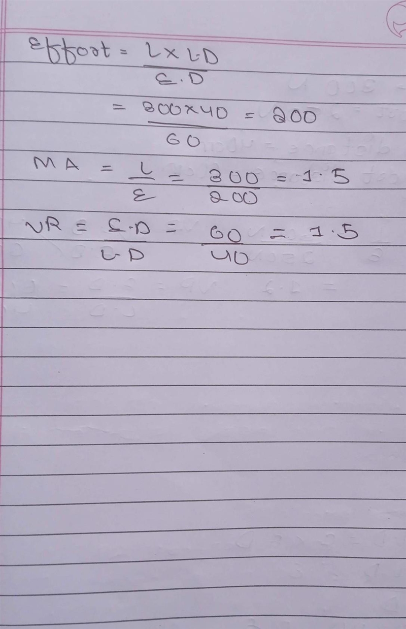 Calculate effort, MA and VR in the given figure.-example-1