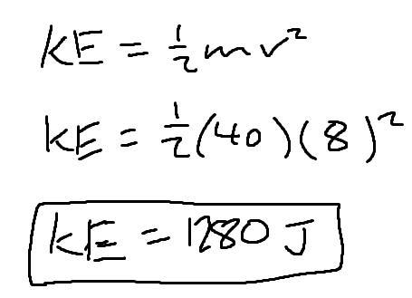 Calculate the kinetic energy of a 40 kg rock if the rock rolls down the hill with-example-1