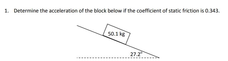 Determine the acceleration of the block if the coefficient of static friction is 0.343.-example-1