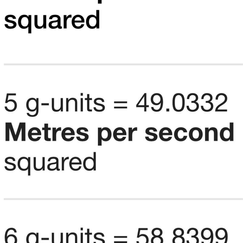 A test pilot flies with an acceleration of 5 g. What is his acceleration in meters-example-1