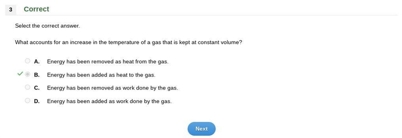 Select the correct answer. What accounts for an increase in the temperature of a gas-example-1