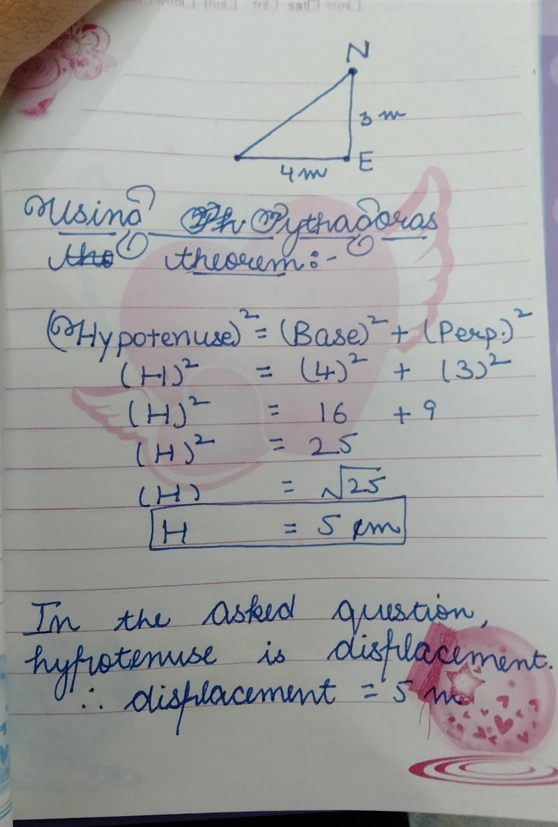 Displacement ► If you walk 4 meters east then 3 meters north, what displacement did-example-1