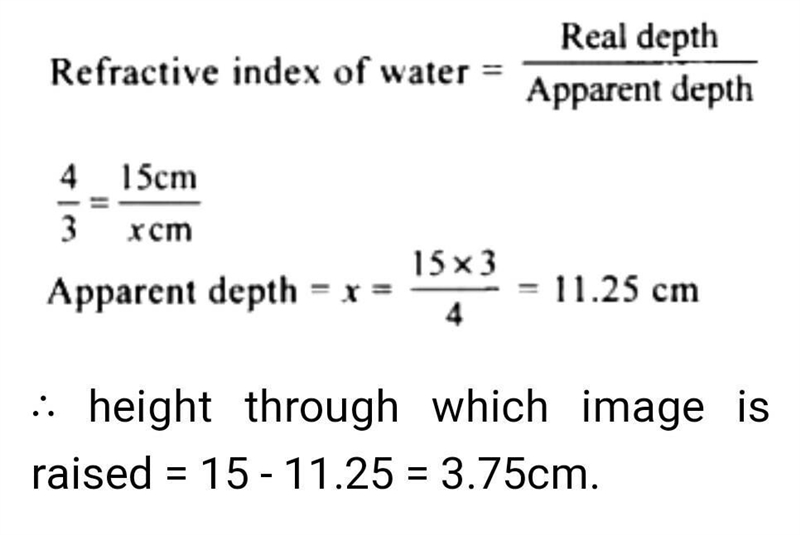 A coin is placed at a depth of 15 cm in a beaker from the surface of water. Therefractive-example-1