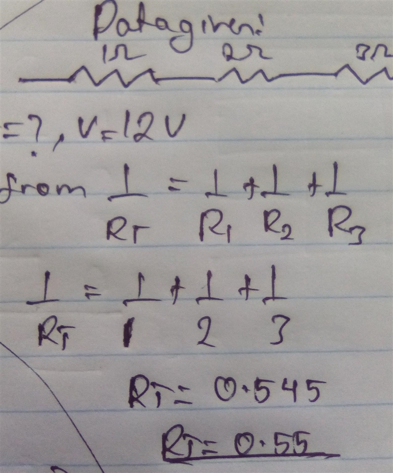 A circuit diagram with a power source labeled 12 V is connected to 3 resistors in-example-1