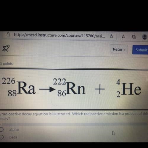 A radioactive decay is illustrated. Which radioactive emission is a product of this-example-1