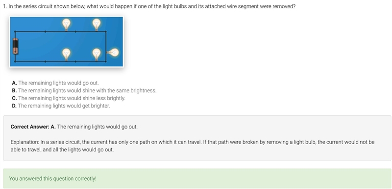 The series circuit shown below, what would happen if one of the light bulbs and its-example-1