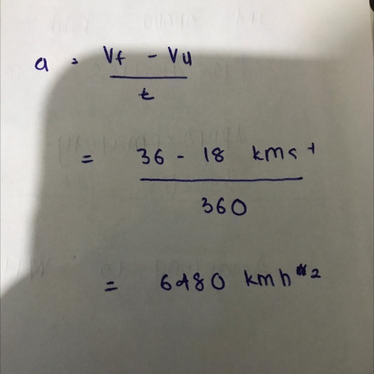 A car accelerates uniformly from 18km per hour to 36km per hour in 10 seconds . Calculate-example-1