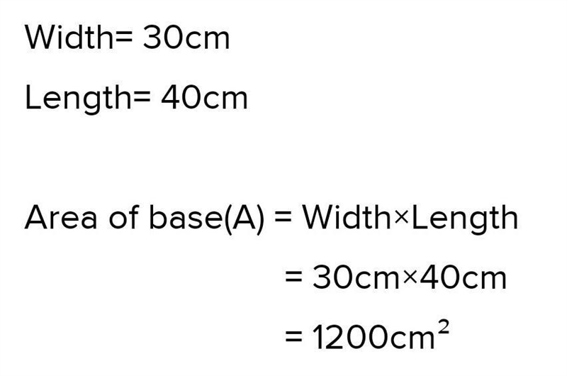 A box is 30 cm wide,40cm long and 25cm high calculate: A. the area of its box B. the-example-1