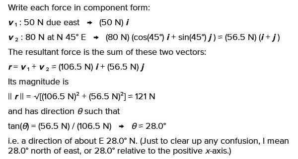 A force of 50N acts in an easterly direction on an object at the same time as a force-example-1