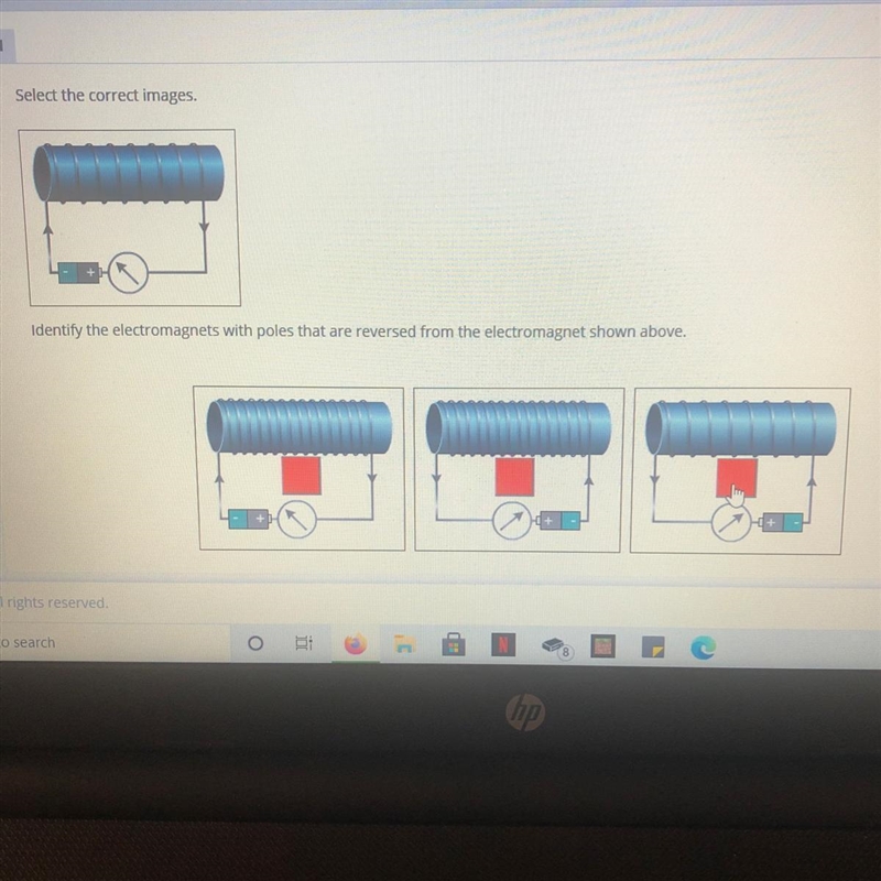 Identify the electromagnets with poles that are reversed from the electromagnet shown-example-1