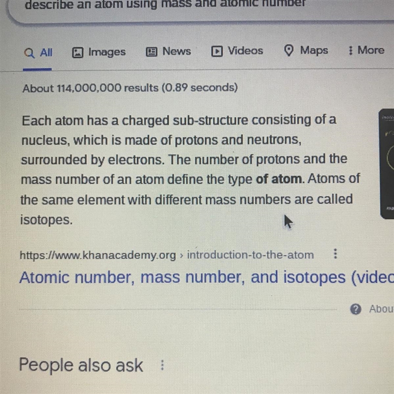 Describe an atom using mass and atomic number. Please help.-example-1