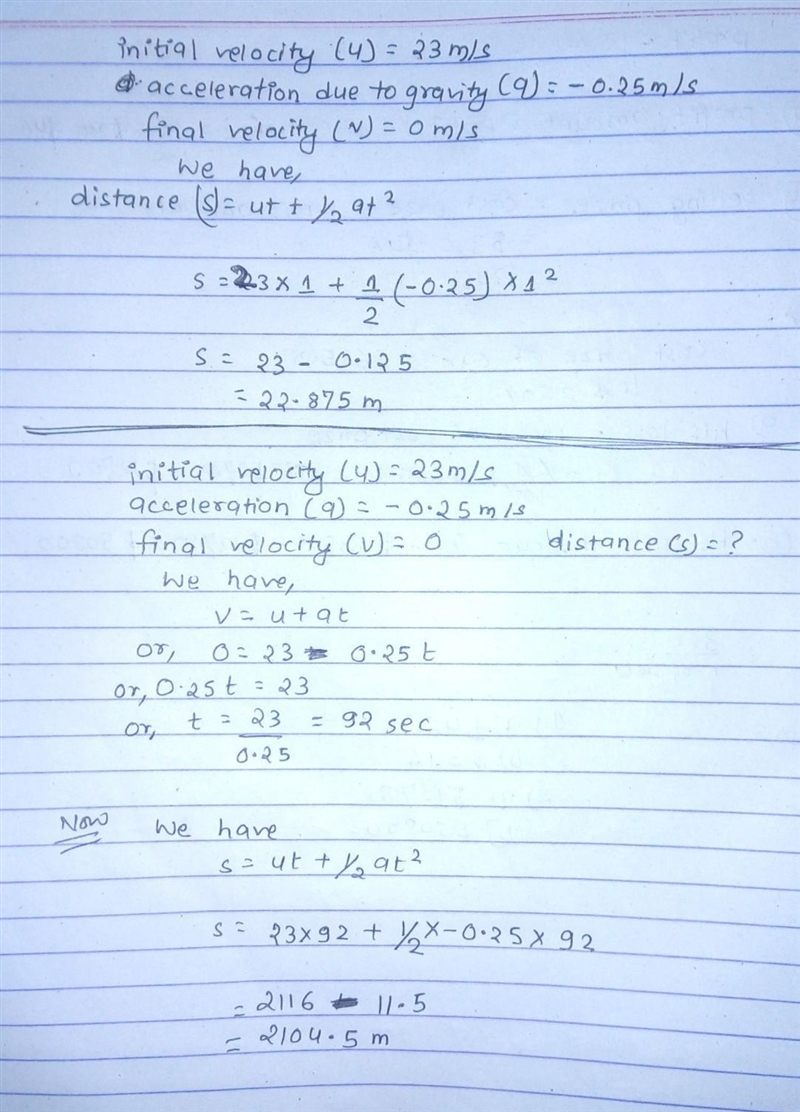 What distance is required for a train to stop if its intial Velocity is 23 m/s and-example-1