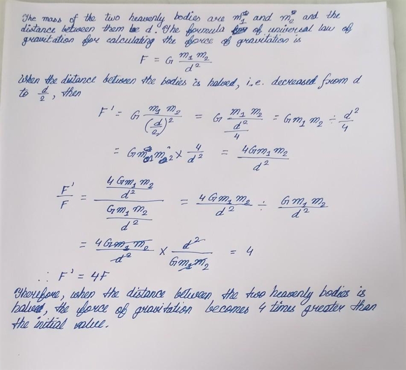 Two heavenly bodies having mass m¹ and m² are separated by a distance. what happens-example-1