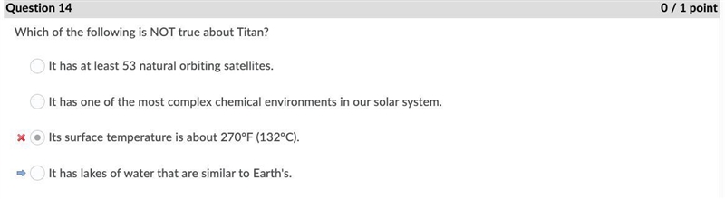 Which of the following is NOT TRUE about Titan? A. It has at least 53 natural orbiting-example-1