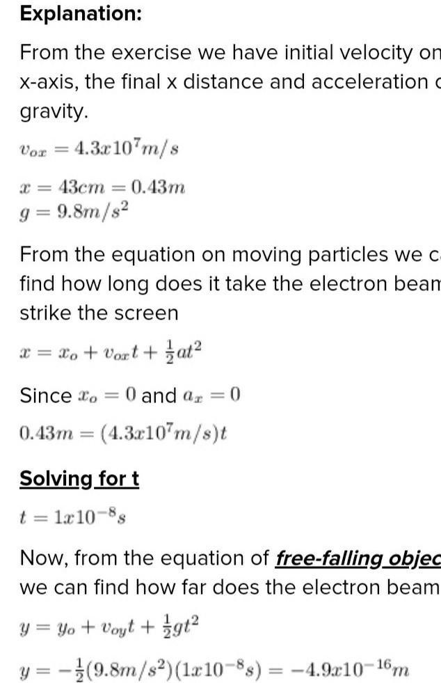 In a TV set, an electron beam moves with horizontal velocity of 2.5 × 107 m/s across-example-1