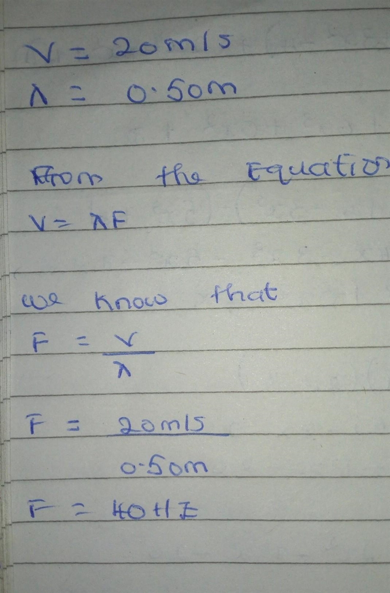 3. What is the frequency of a wave that has a wave speed of 20 m/s and a wavelength-example-1