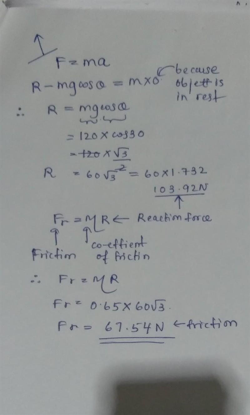 A 12.0 kg object is stationary on a surface that is inclined 30.0° relative to the-example-2