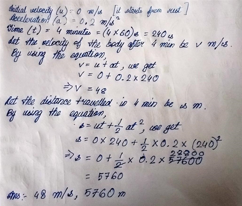 3. 1. A bus starts from rest. If the acceleration of the bus is 0.2 m/s, what will-example-1