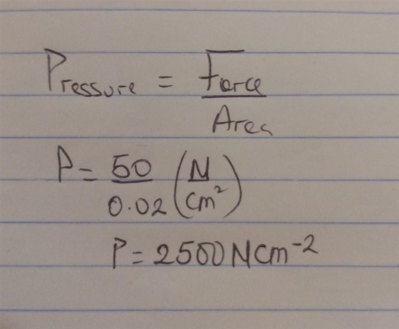 2. A hammer hits a nail with a force of 50 N into some wood. The area of the point-example-1