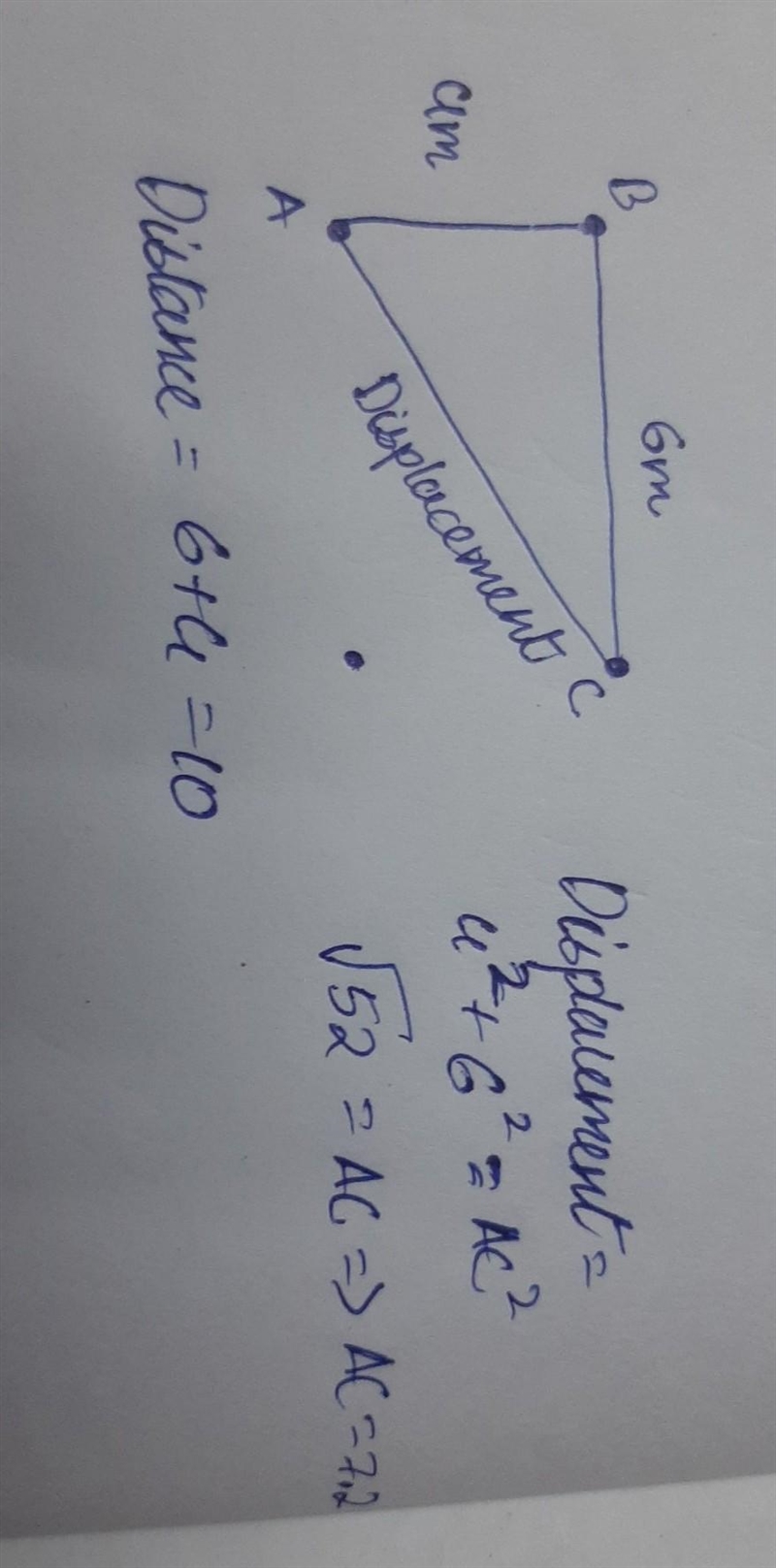 A man walks 4 m north & then turns and walks 6 m east. What is the total distance-example-1