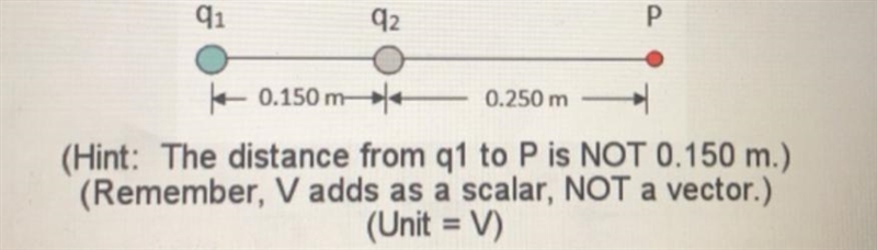 In the diagram, q1 = +6.39*10^_9 C and q2 = +3.22*10^-9 C. What is the electric potential-example-1