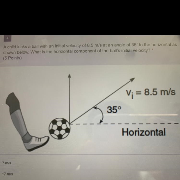 A child kicks a ball with an initial velocity of 8.5 m/s at an angle of 35 to the-example-1