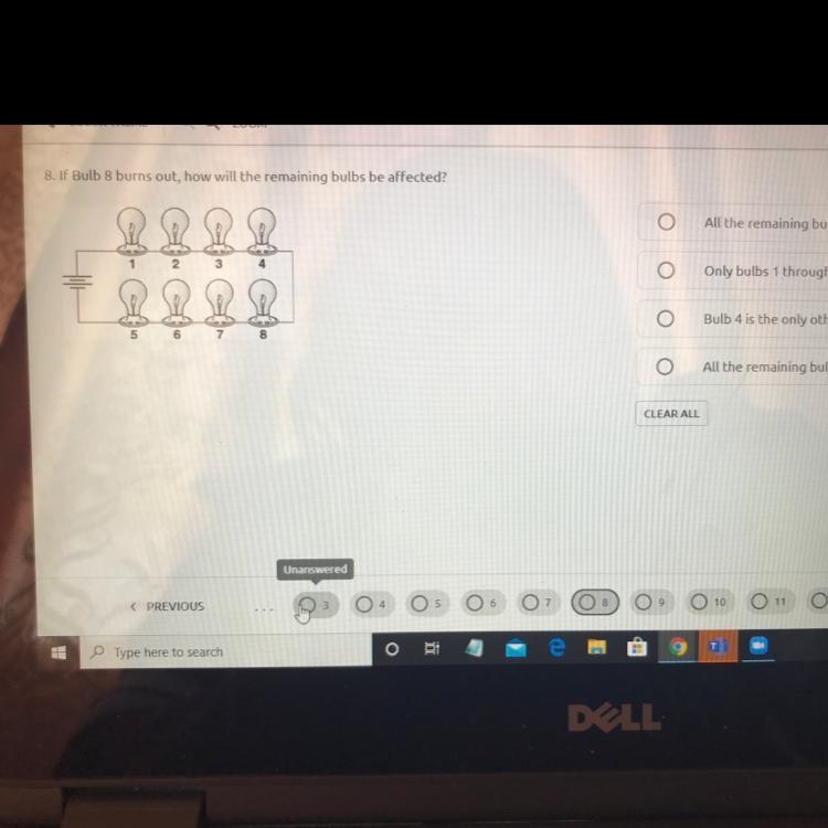 8. If Bulb 8 burns out, how will the remaining bulbs be affected? 1 2 3 4 5 6 7 8-example-1