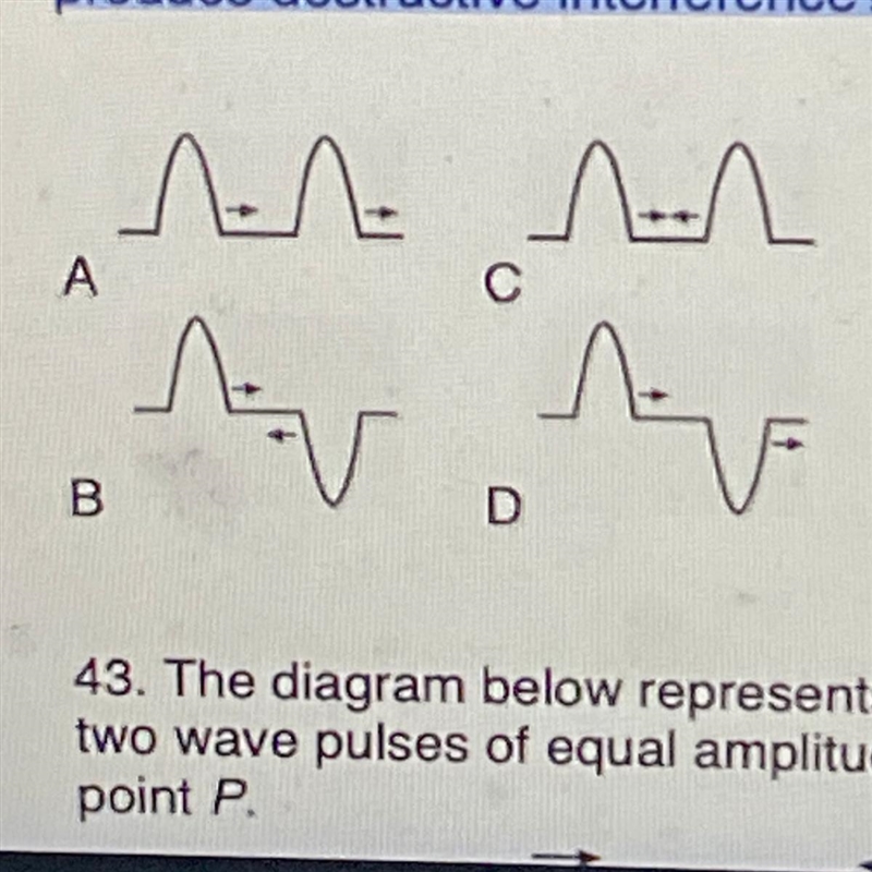 Which pair of moving pulses in a rope will produce destructive interference?-example-1