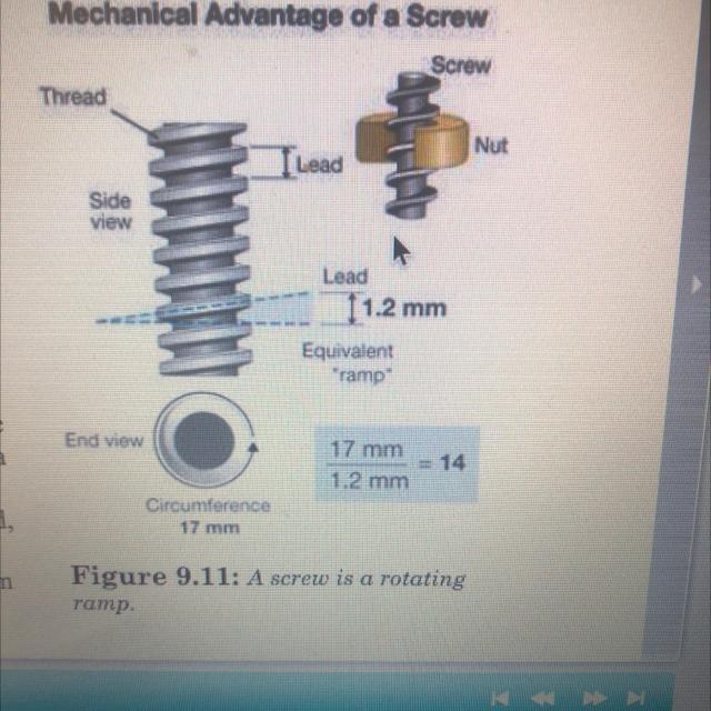 Examine the picture of the screw on page 214. Explain how to calculate the mechanical-example-1