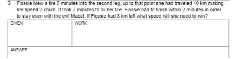 Flossie blew a tire 5 minutes into the second leg, up to that point she had traveled-example-1