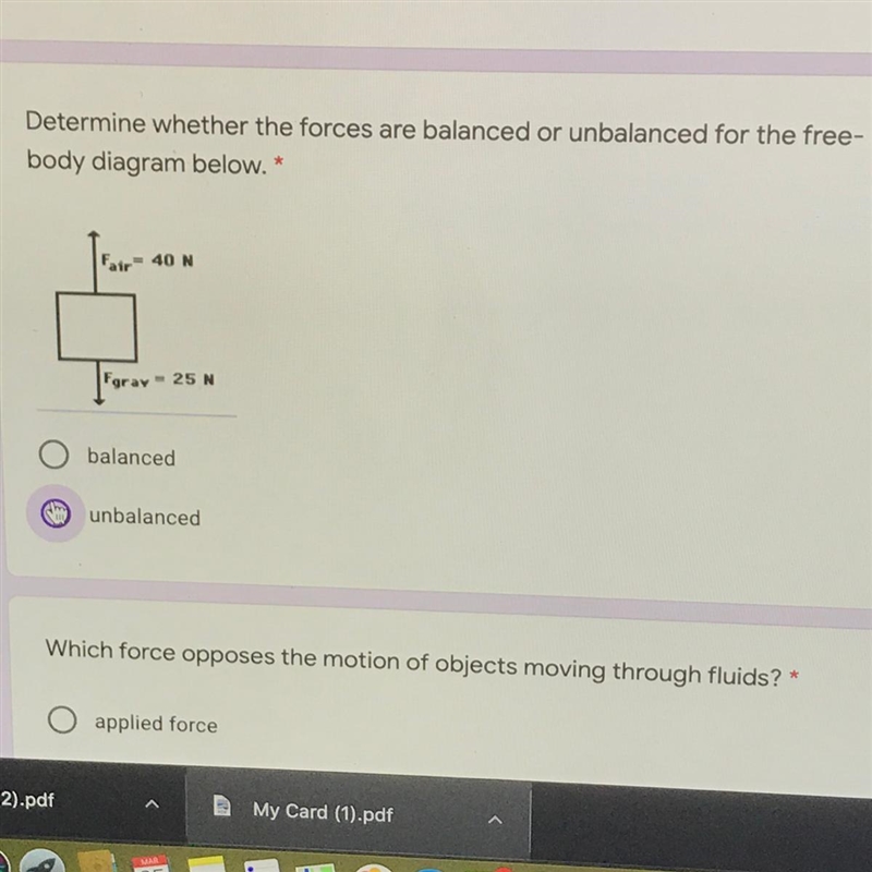 Determine whether the forces are balanced or unbalanced for the free- body diagram-example-1