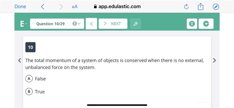 The total momentum of a system of objects is conserved when there is no external, unbalanced-example-1