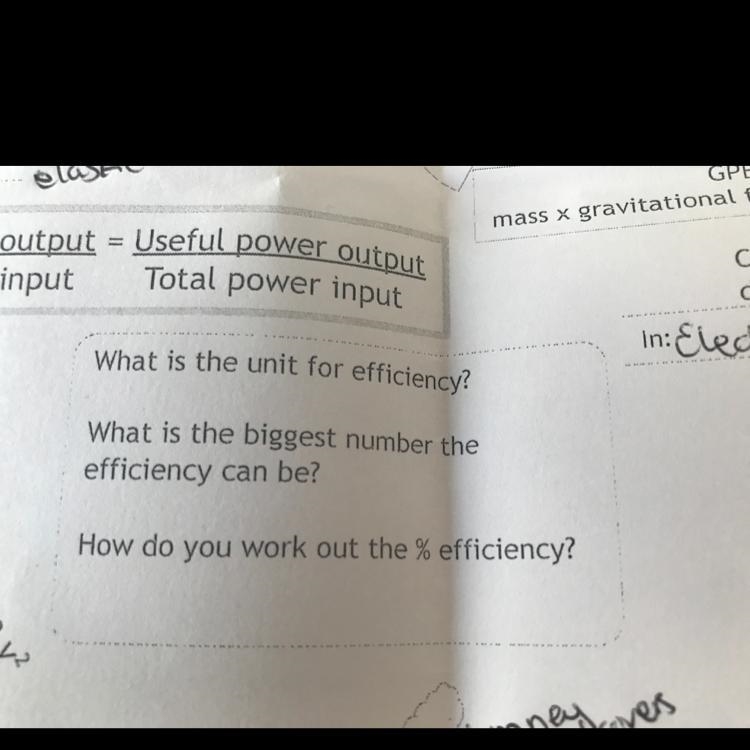 What is the unit for efficiency? What is the biggest number the efficiency can be-example-1