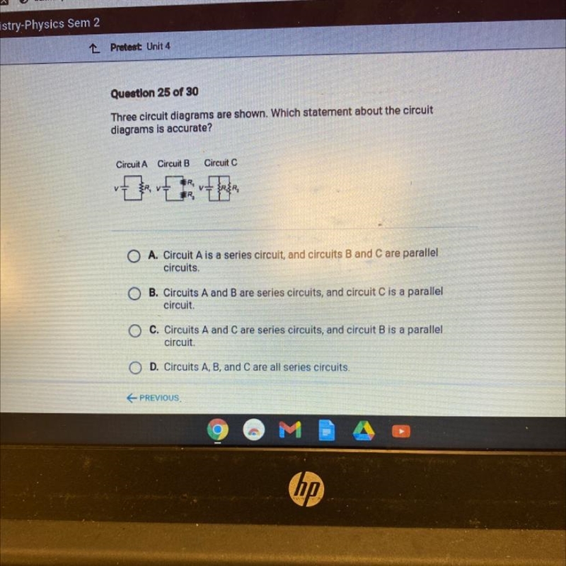 Question 25 of 30 Three circuit diagrams are shown. Which statement about the circuit-example-1