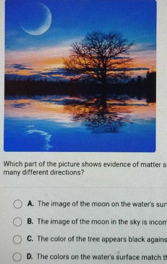 which part of the picture shows evidence of matter scattering light waves on many-example-1