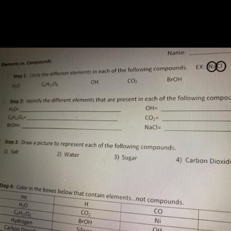 Circe the different elements in each of the following compounds (H2O, C6H12O6, OH-example-1