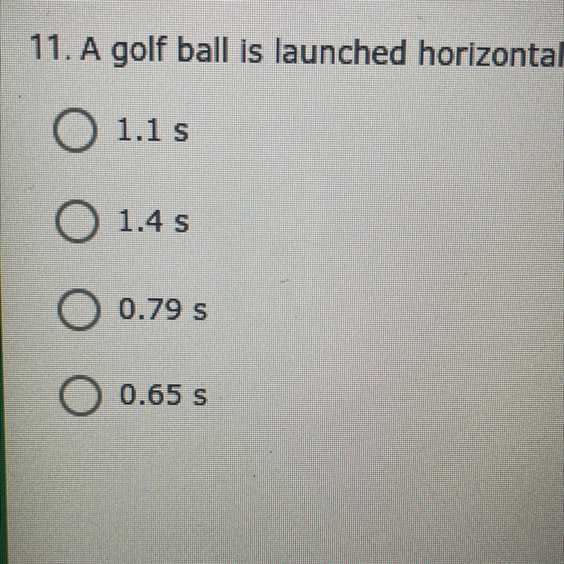 A golf ball is launched horizontally at a speed of 11 meters per second and a high-example-1