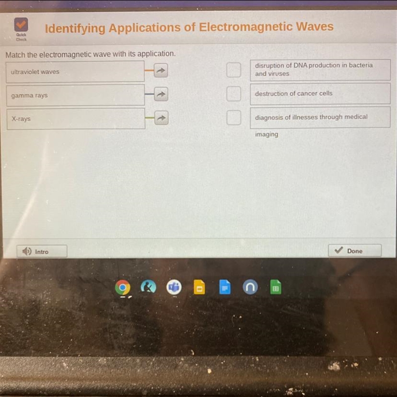 Identifying Applications of Electromagnetic Waves Quick Check Match the electromagnetic-example-1