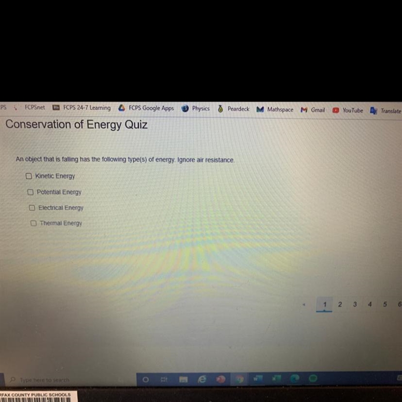 An object that is falling has the following type(s) of energy. Ignore air resistance-example-1