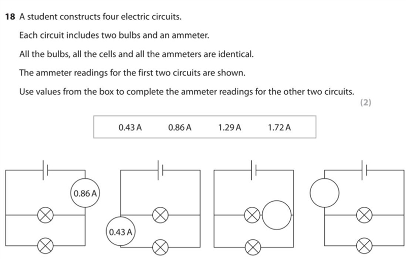 A student constructs four electric circuits. Each circuit includes two bulbs and an-example-1