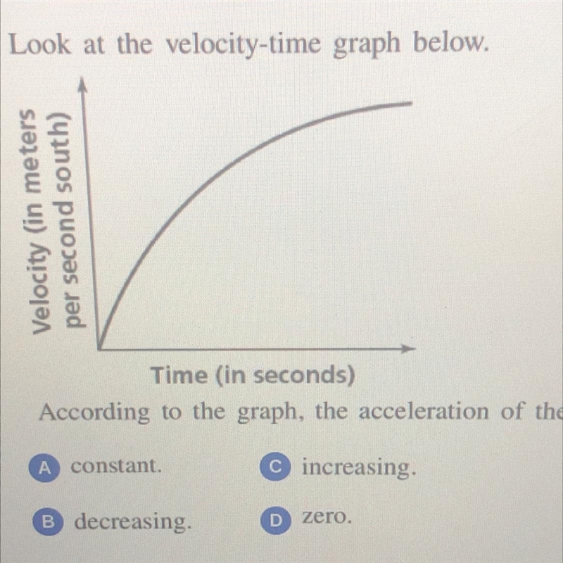 According to the graph the acceleration of the object is ? A) Constant B) decreasing-example-1