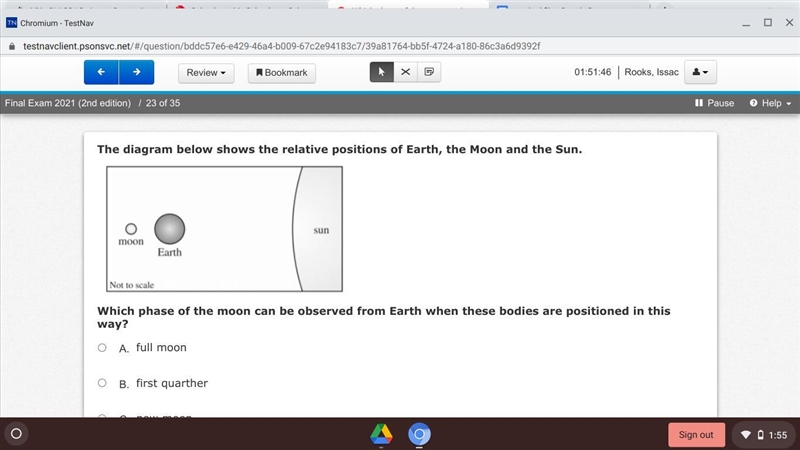 Which phase of the moon can be observed from Earth when these bodies are positioned-example-1