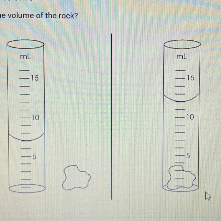 What is the volume of the rock? A. 7 cm3 B. 12 cm3 C. 19 cm3 D. 5 cm3-example-1